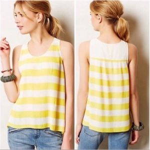 MAEVE Anthro Yellow Striped Pleated Tank